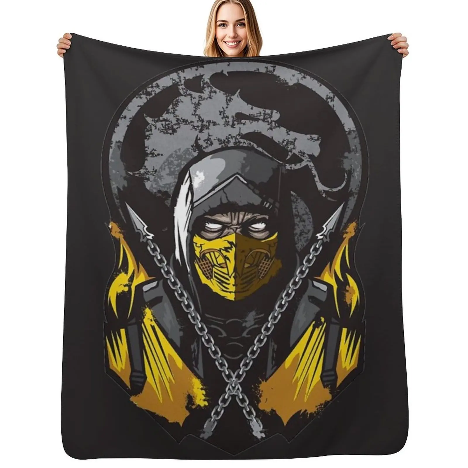 Mortal Kombat Scorpion White Eyes Throw Blanket Fuzzy Plush Throw Blanket for Sofa Chair