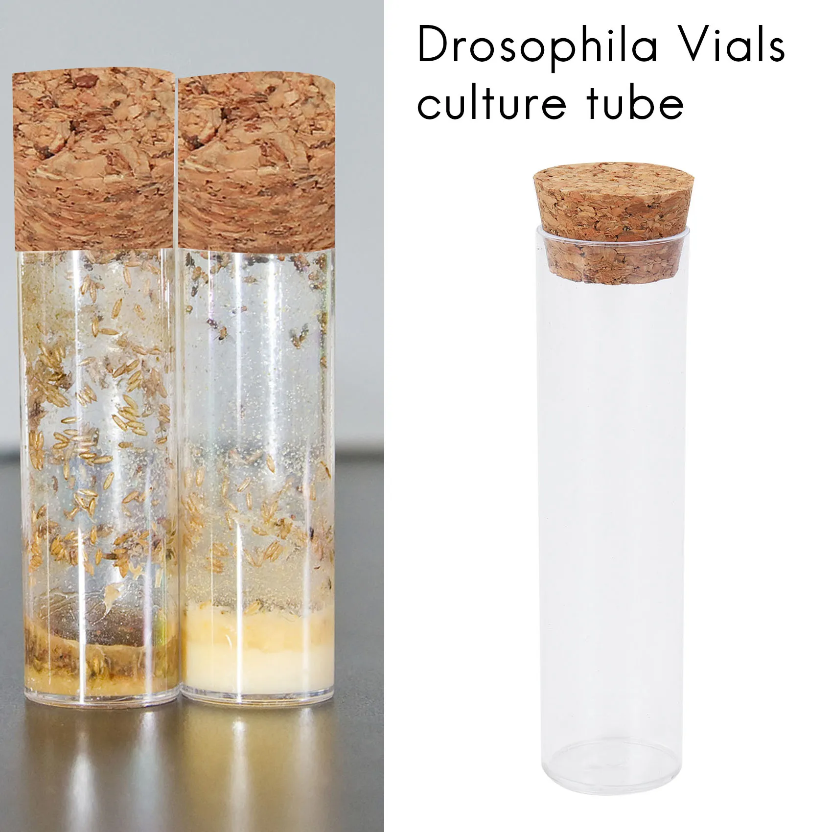 50Pcs/Pack 25X95mm Flat Bottom Tea Plastic Test Tube Drosophila Vials Culture Tube with Cork Stoppers