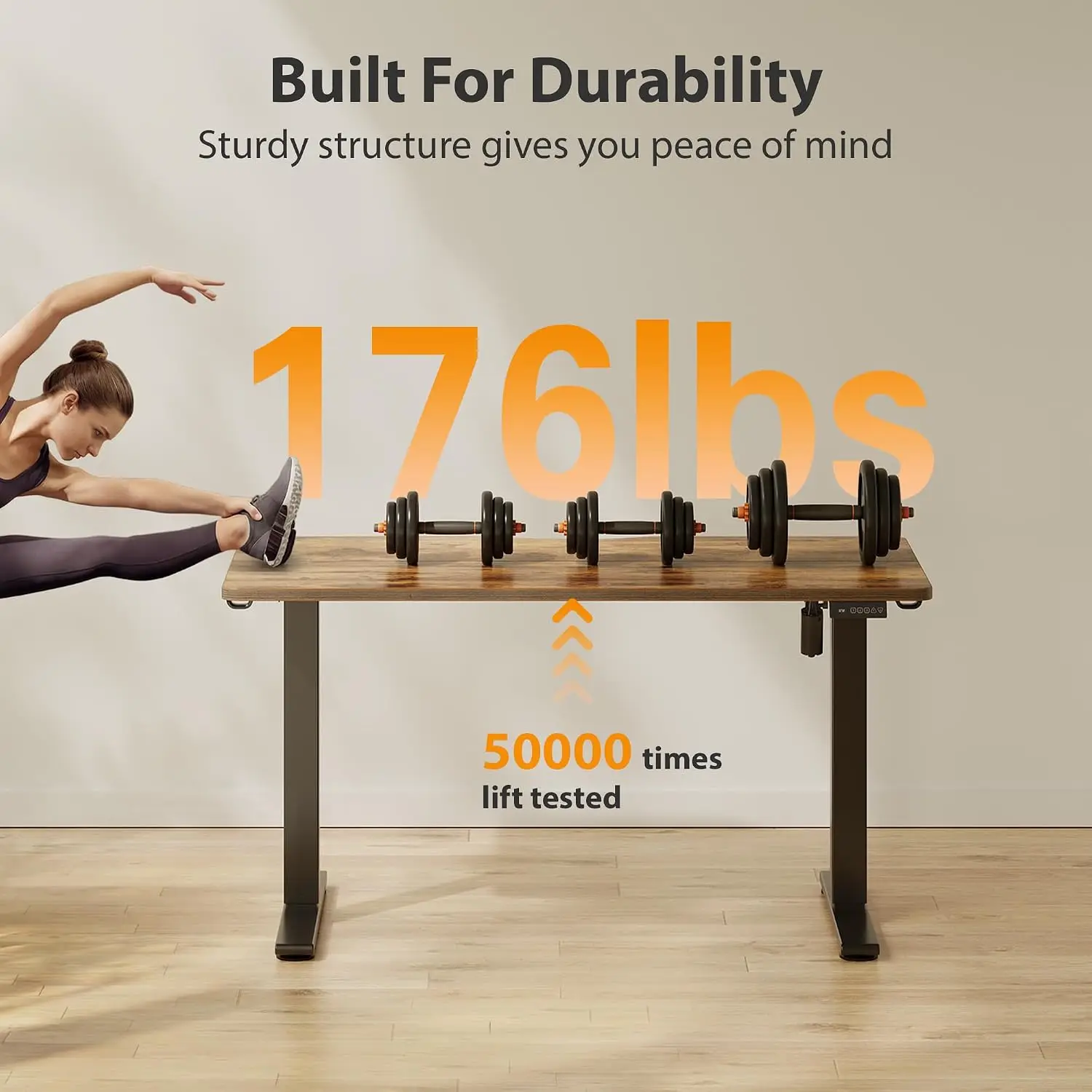 Electric Standing Desk 63x28 Inch Adjustable Height Home Office Desk with Splice Board Black Frame Rustic Brown Top, Customized