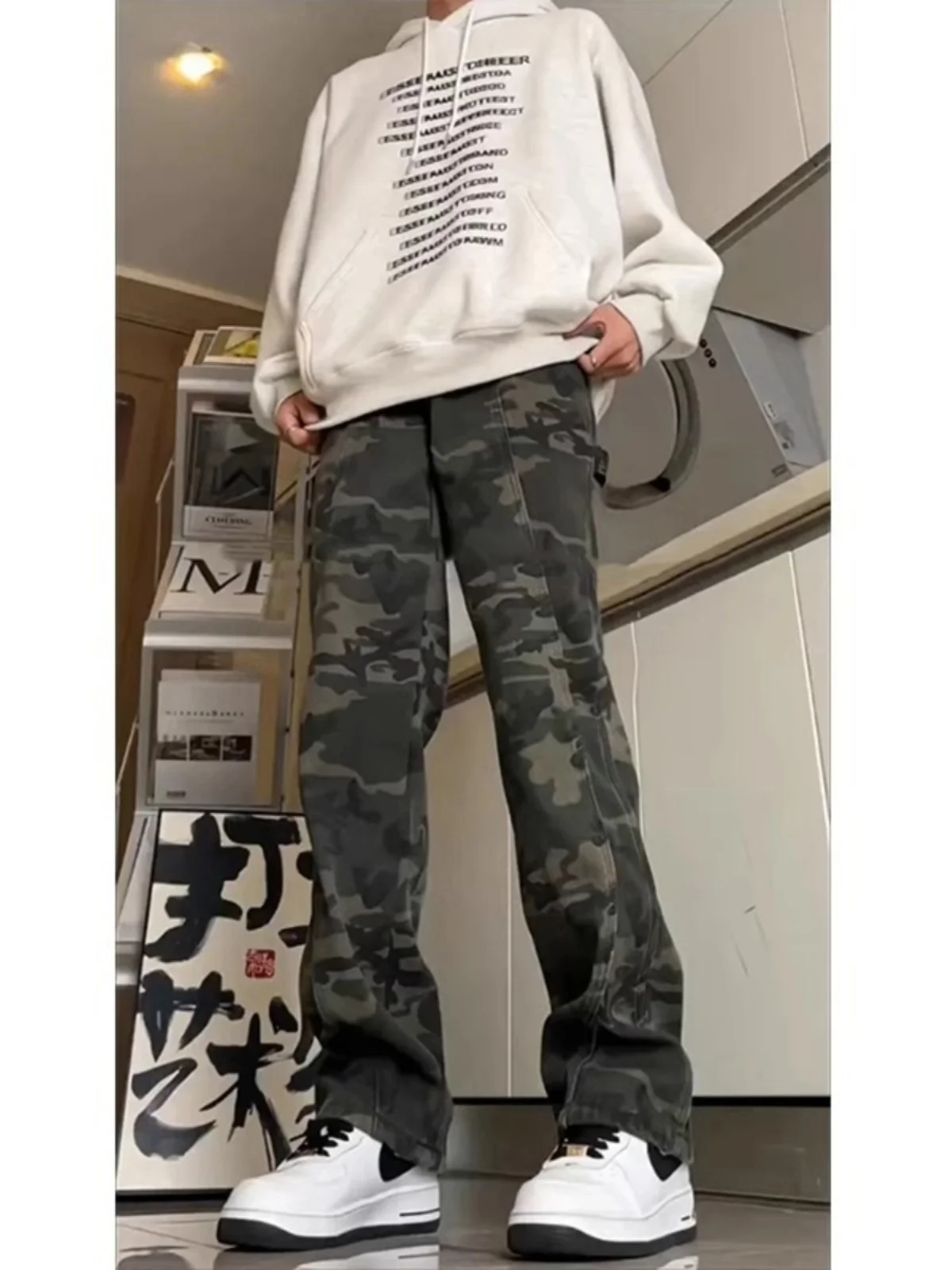 

Vintage Camouflage Logging Workwear Jeans Men's Spring Autumn American High Street Sle Straight Leg Slimming Pants