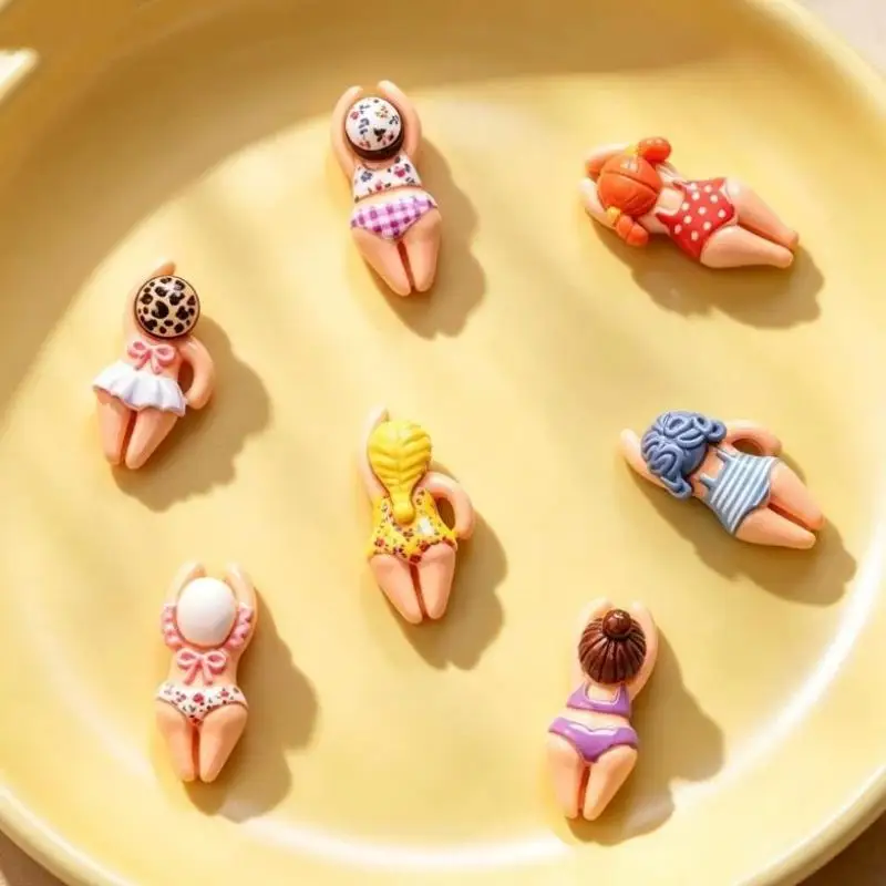 Mini Resin Bikini Girl Swimming Figurines 7/14PCS Bright Color for DIY Cake Topper Summer Themed Party Decor