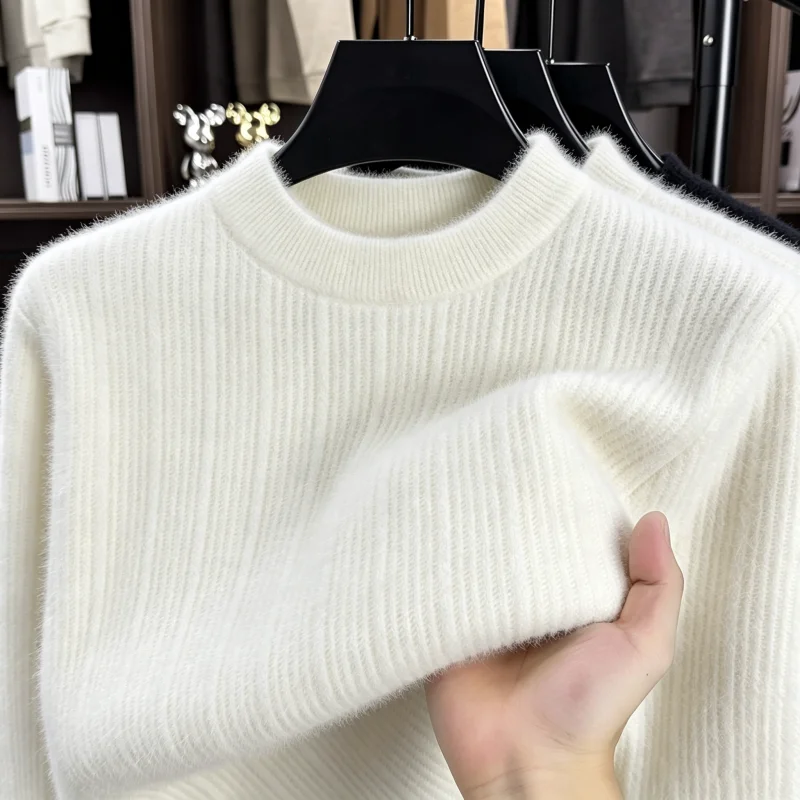 Fashion solid color men's round neck pullover knitted top high-quality jacquard autumn winter new comfort warm casual sweater