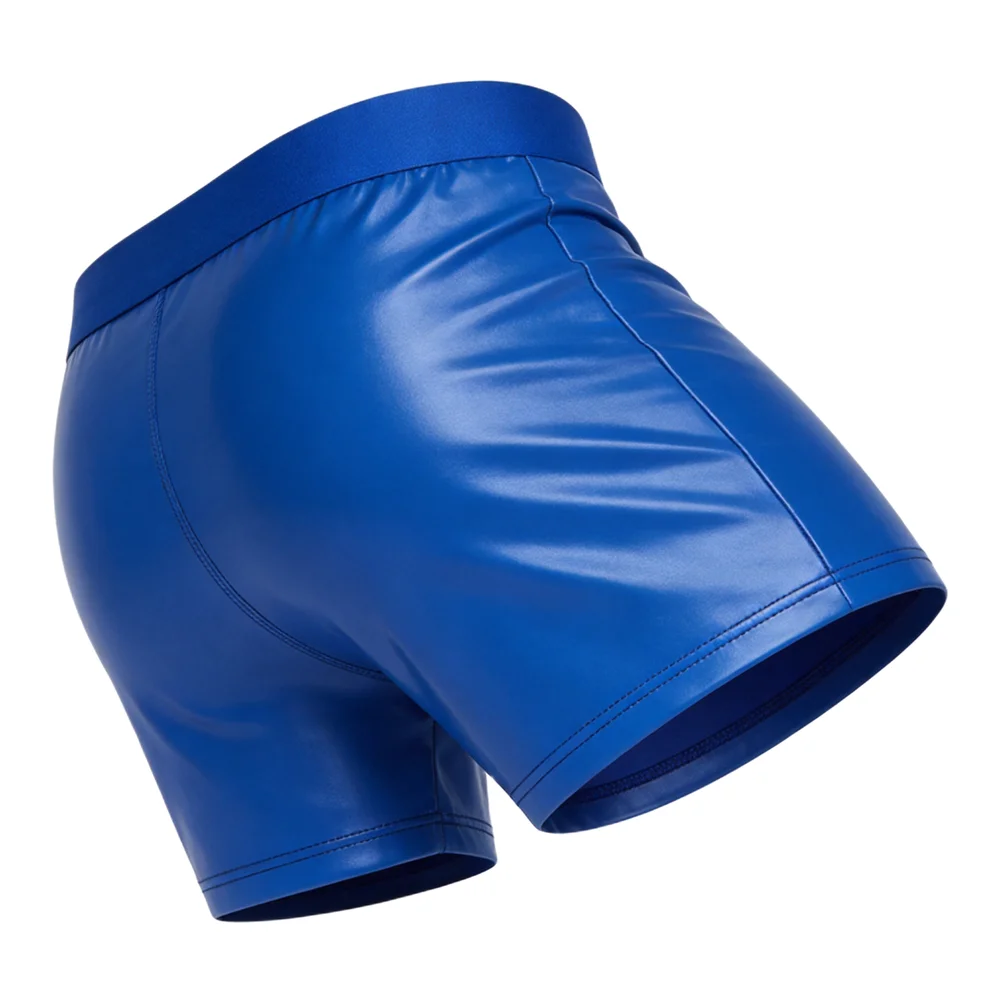 Blue,Black As Pictures Show Faux Leather Boxer 90 Polyester 10 Spandex Stretch Fabric Elastic Waistband Low Rise Cut