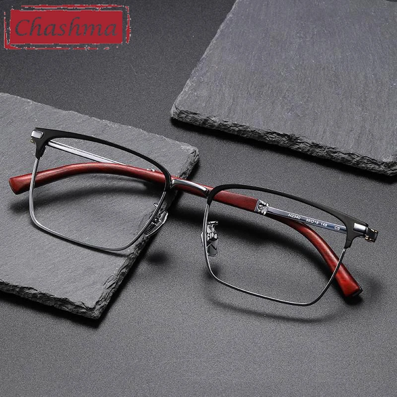 

Prescription Glasses Gentlemen Optical Eyeglasses Frames Pure Titanium Sandalwood Temple Progressive Eyewear Spectacles