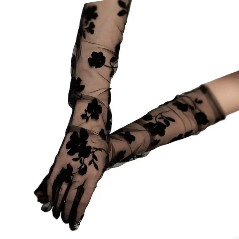 

91AF 1pair Masquerades Lace Gloves Ladies' Dress Gloves Luxurious Lace Mittens for Weddings and Celebrations