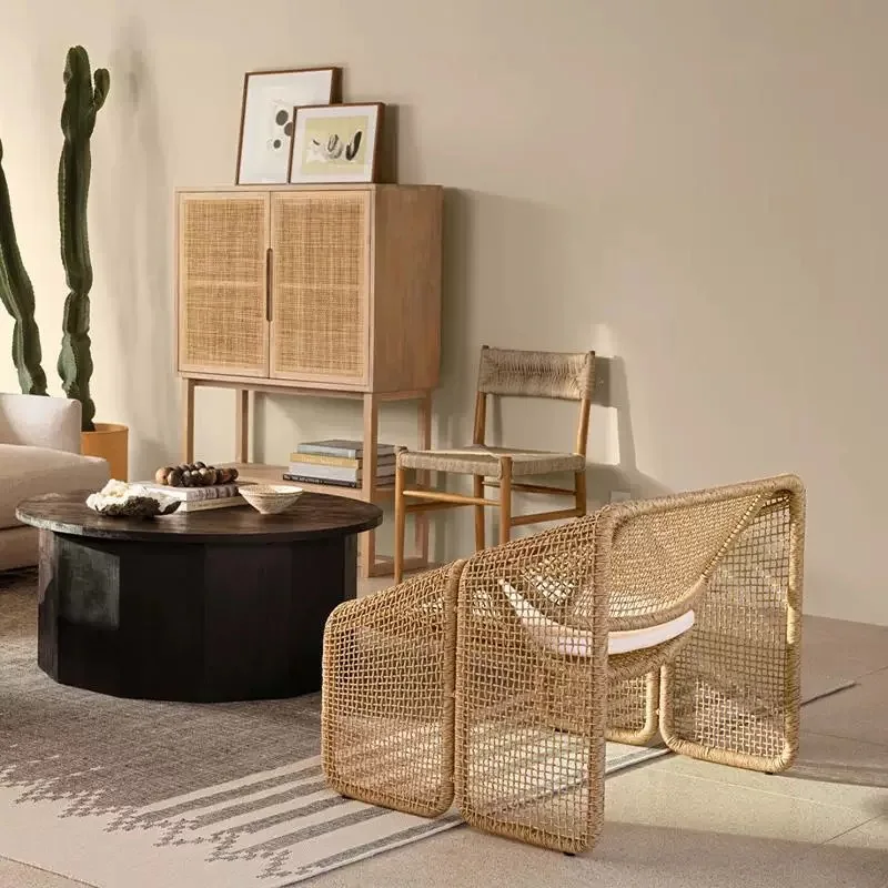 Rattan outdoor leisure bedroom reading bed and breakfast rattan small tables and chairs model room furniture