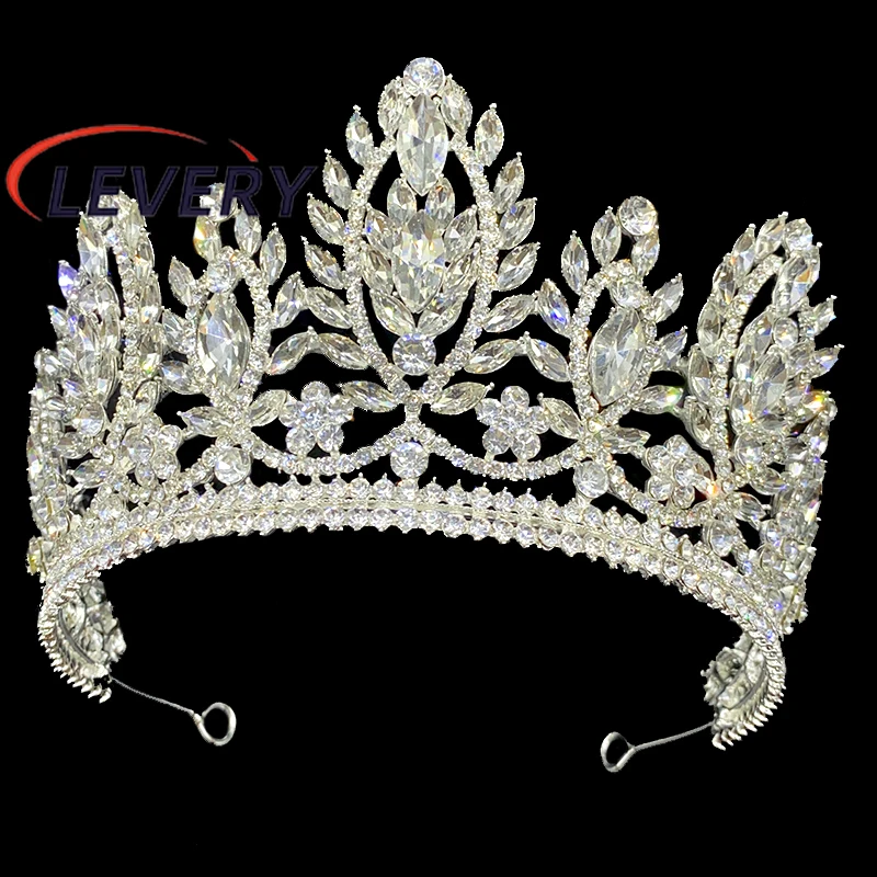 

Levery Rhinestone Bridal Large Crystal Crown Wedding Headdress Wedding Party Accessories Pageant Queen Tiara