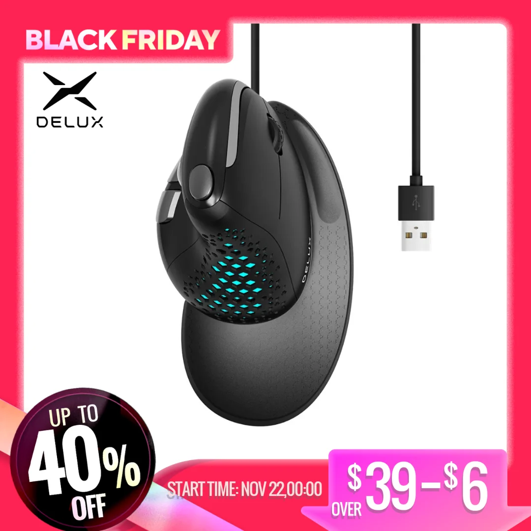 Delux Seeker M618XSU Ergonomic Vertical Wired Mouse RGB Light Removable Back Cover 4000DPI Gaming Mice For Laptop Computer