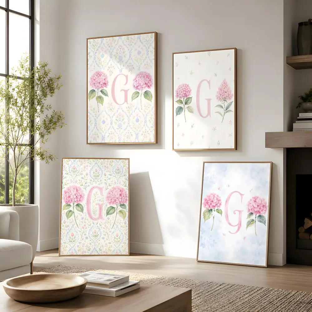Floral Monogram Poster Wall Decor Self-Adhesive Aesthetic Modern Vibe Stylish Gift Friends Using Living Room Bedroom