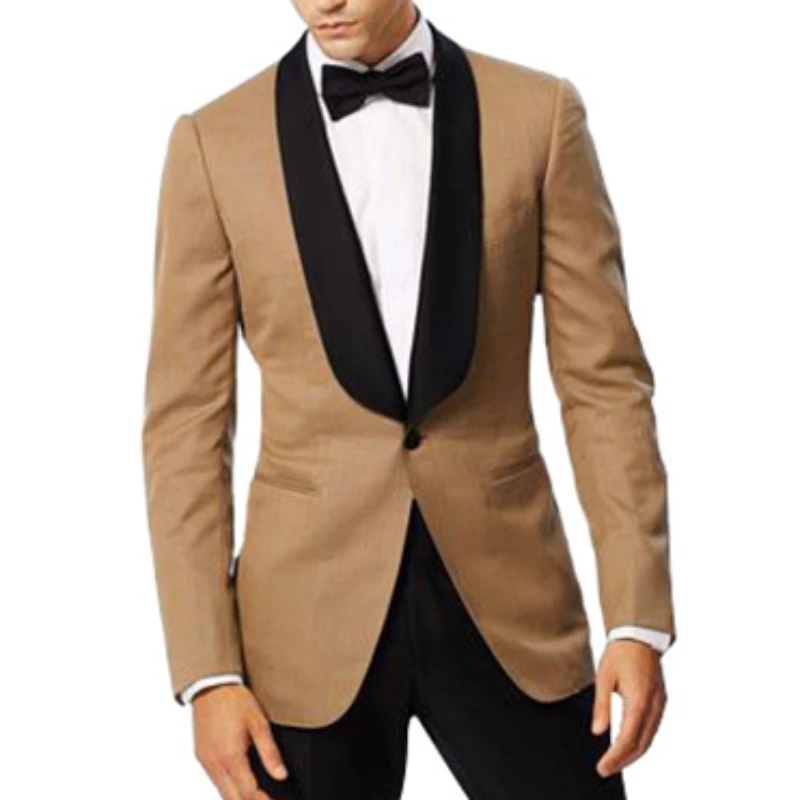 

ANNIEBRITNEY Khaki Wedding Suits For men High quality Slim Fit 2 Piece Blazers Black Pants Groom Wedding Prom Tuxedo Tailor-made