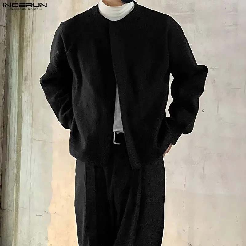 

INCERUN Men Jackets Solid Long Sleeve Casual Male Thin Coats Open Stitch Streetwear Korean Style Fashion Cardigan Men Outerwear