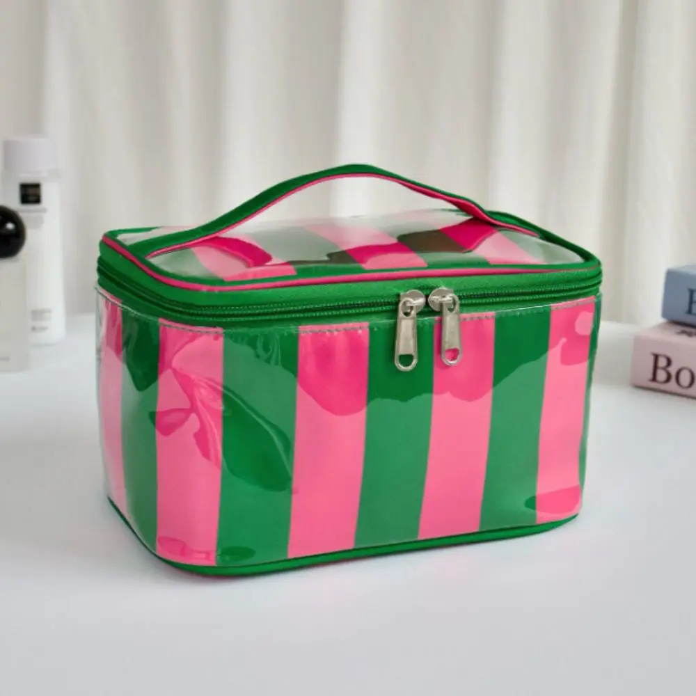Striped Design Toiletry Storage Bag PVC Material Waterproof Cosmetic Travel Bag Durable Lightweight Makeup Organizer Case