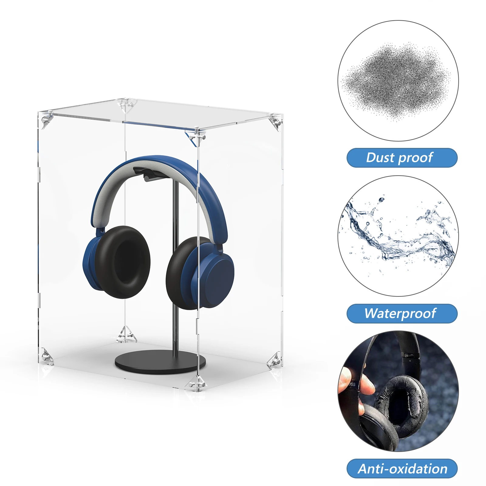 Geekria Clear Acrylic Headphones Display Box Dust Cover for Headphones, Assemble Cube Headsets Stand Dustproof Show Cover