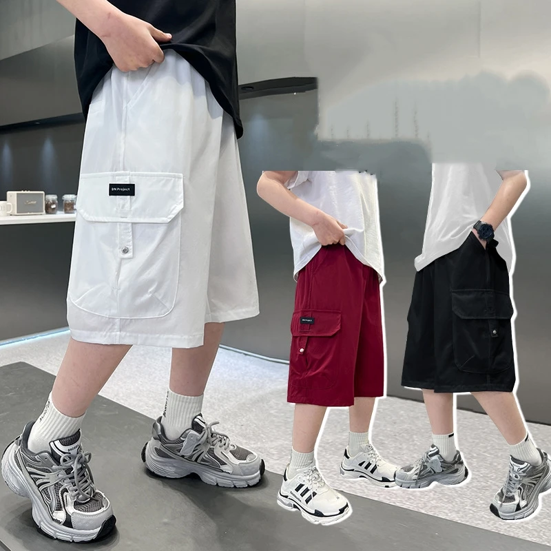 New Summer Teenage Short Boys Pants Big Pocket Trousers Cargo Shorts For Kids Children Birthday Present 5-14 Years Old