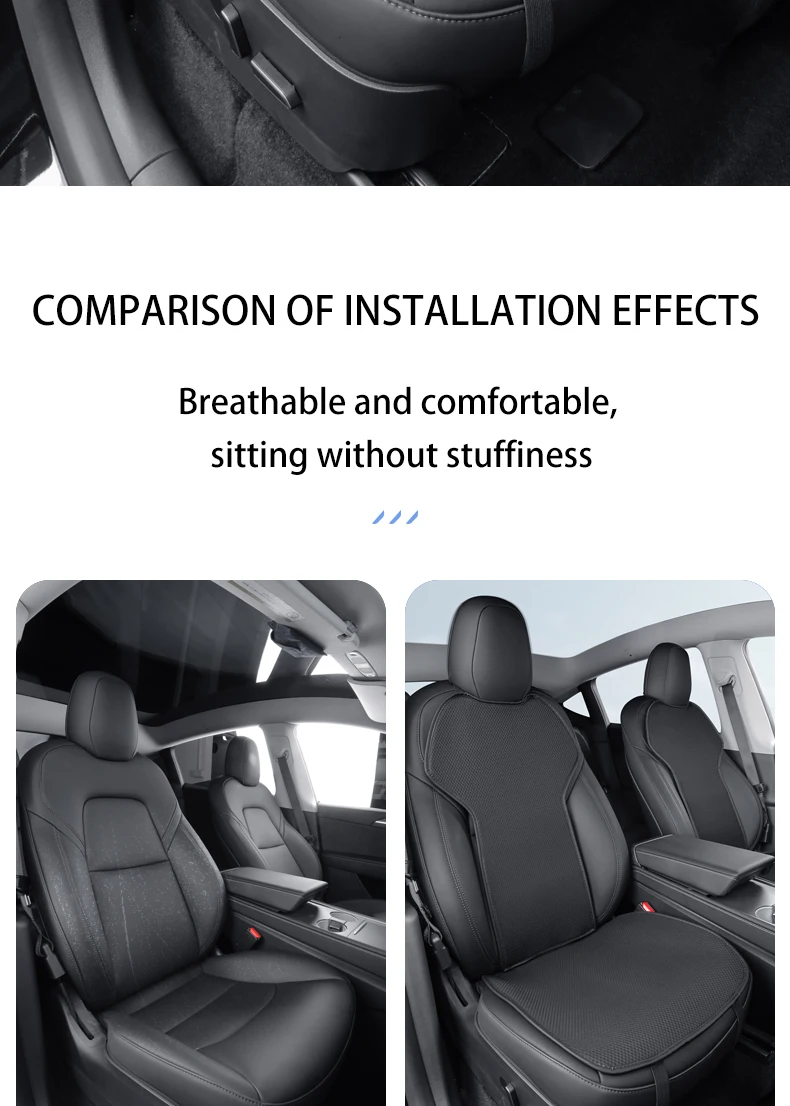 Sitzbezug aus Eisseide für Tesla Model Y/Modell 3 2018–2026, Y Junipe-Belüftung, atmungsaktiv, bequem, Zubehör für Autositzkissen – Detail 2