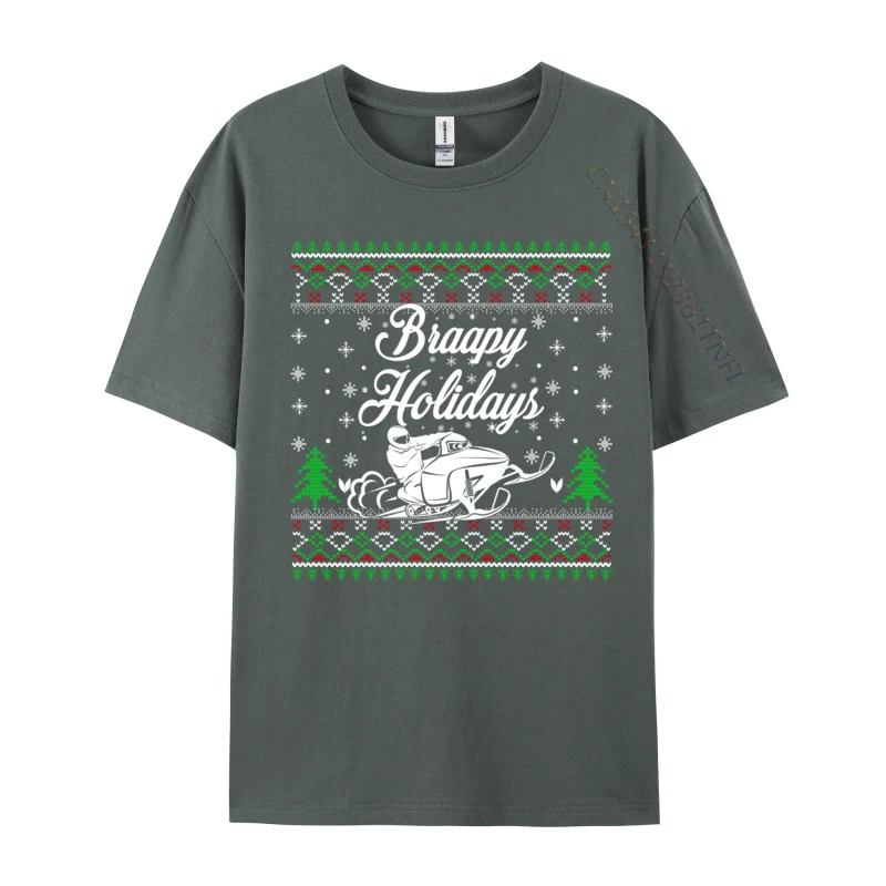 Braapy Holidays Funny Snowmobile Braap Ugly Christmas T Shirt Men Tee Shirts Man Novelty Graphic Tops Vintage Cotton