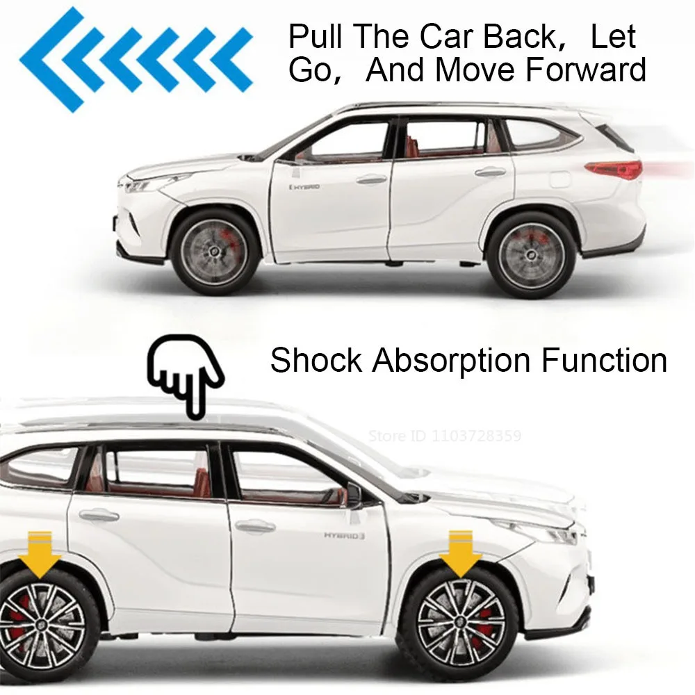 Schaal 1:24 Highlander RAV4 Speelgoedmodel Miniatuur Auto's Legering Diecast Geluid Licht Deuren Geopend Trek Schokabsorptie Jongens Geschenken