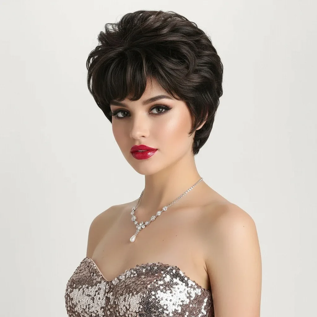 Синтетические короткие черно-коричневые