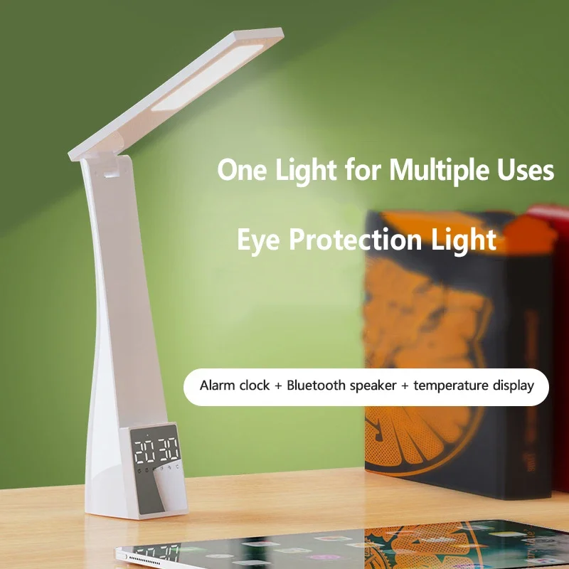 2021 Smart LED Desk Lamp Bluetooth Speaker Alarm Clock USB - 4-Level Dimming Foldable Table Lamp