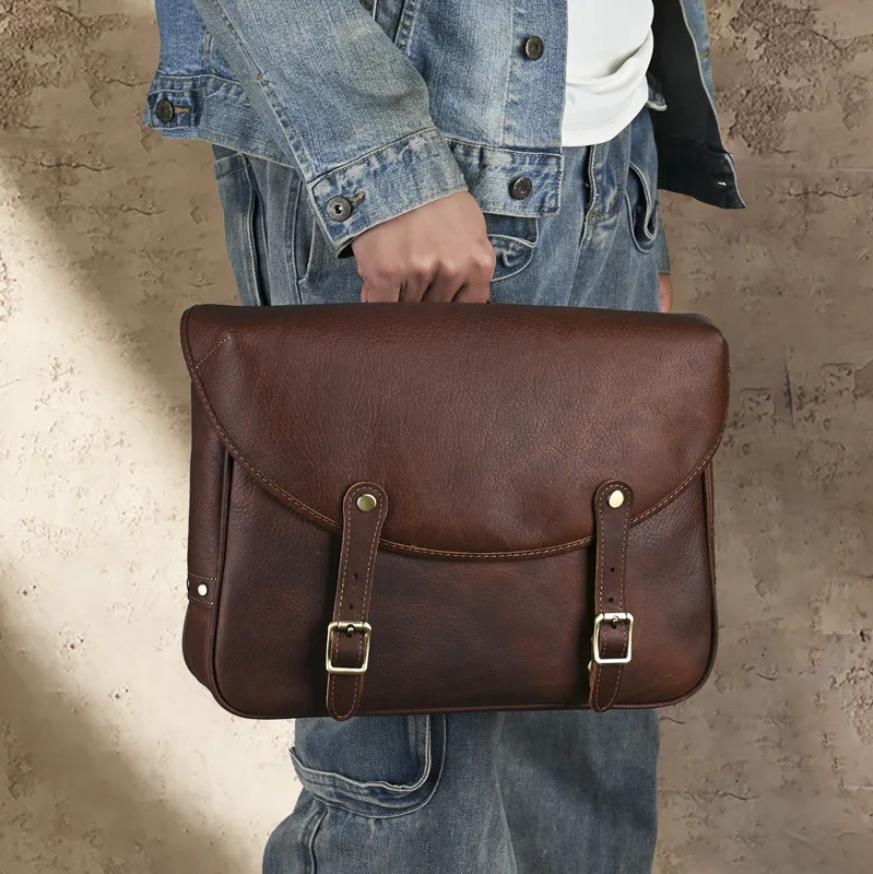 Vintage Style Leather Messenger Bag for Men, Brown Shoulder Satchel