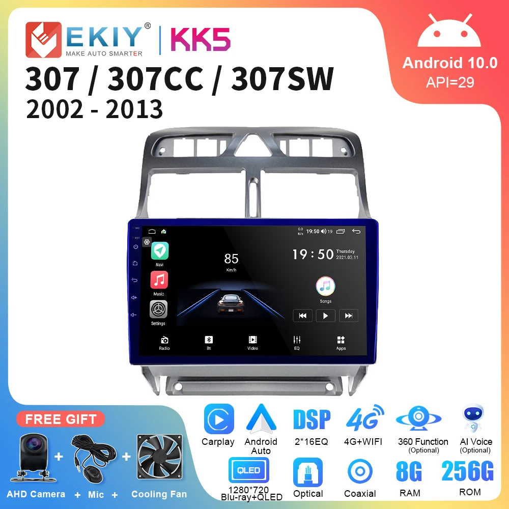 

EKIY KK5 8GB+128GB For Peugeot 307 SW 307CC 307SW 2002 - 2013 Car Radio 2 Din Android Auto Multimedia GPS Track Carplay 2din DVD