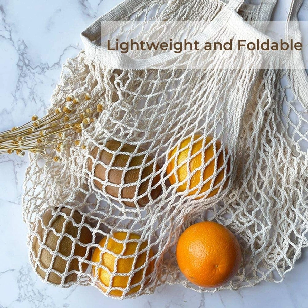 Portable Reusable Grocery Bags Fruit Vegetable Bag Washable Cotton Mesh String Organic Organizer Handbag Short Handle Net Tote