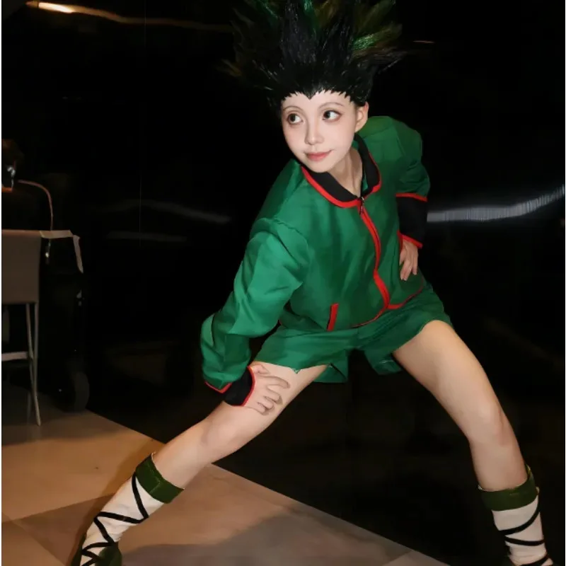 Anime caçador x caçador gon freecss cosplay traje uniforme verde acessórios de roupas conjunto halloween carnaval festa vestir-se menino