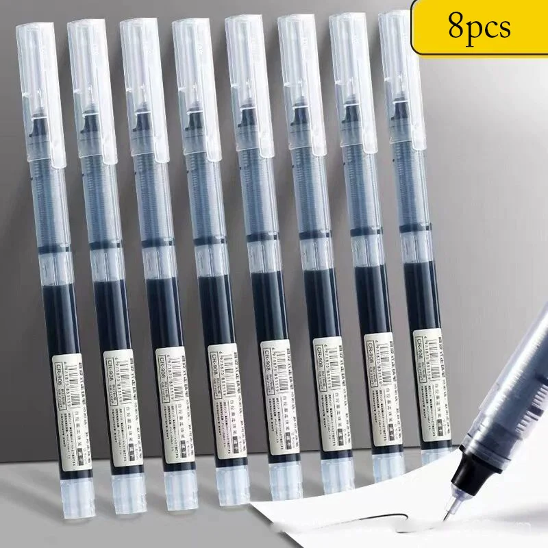 8pcs Neutral Pen High-Capacity Straight Liquid Ballpoint Pen 0.5mm Black Blue Red Student Quick Drying Carbon Sign Examination