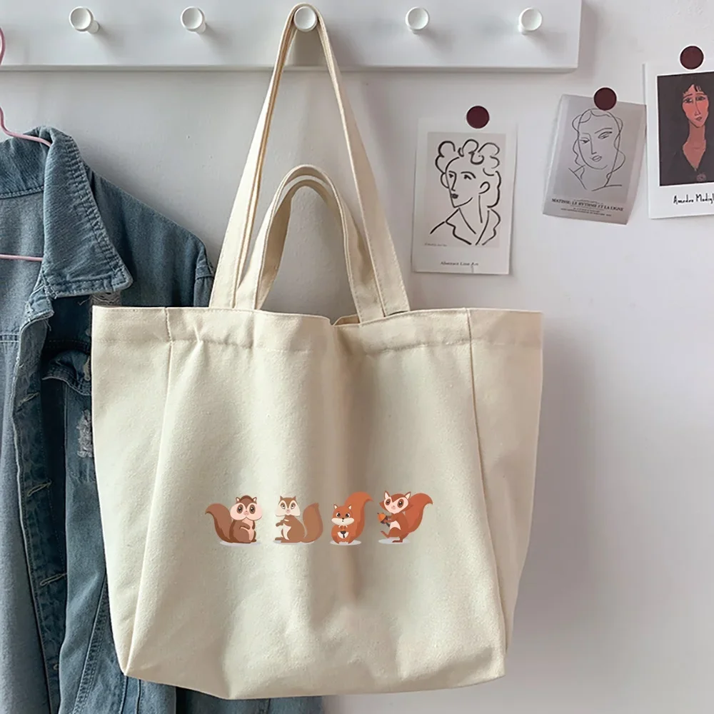 Women Shopping Bags Canvas  Cartoon Printed Student Shopper Shoulder Bag Eco-Friendly Handbag Reusable Foldable Eco Grocery Tote