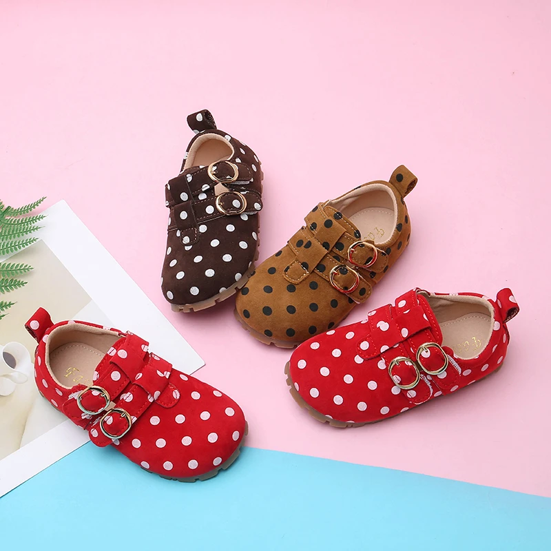 

Kids Leather Shoes Polka Dots Sweet Girls Moccasins Non-slip Colorful 2025 Autumn New Children Flat Shoes Princess Style Soft