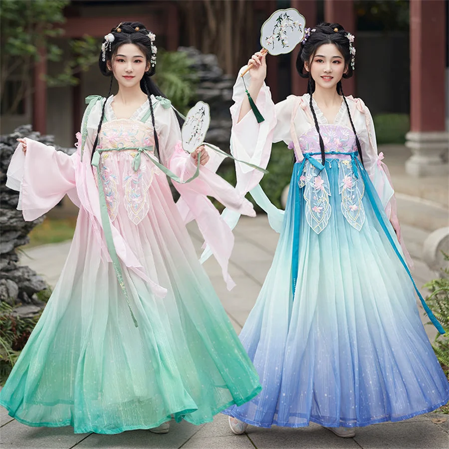 Hanfu Ming Dynasty Female Stage Fairy Costume Tulle Dress For Women Girl Student Cheap China Clothes Ancient Chinese Clothing