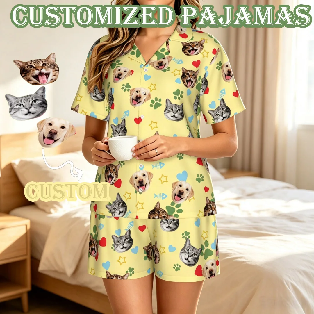 DIY personalized printed pajamas customized women's casual pajamas set with avatar prank face replacement gift for family friend