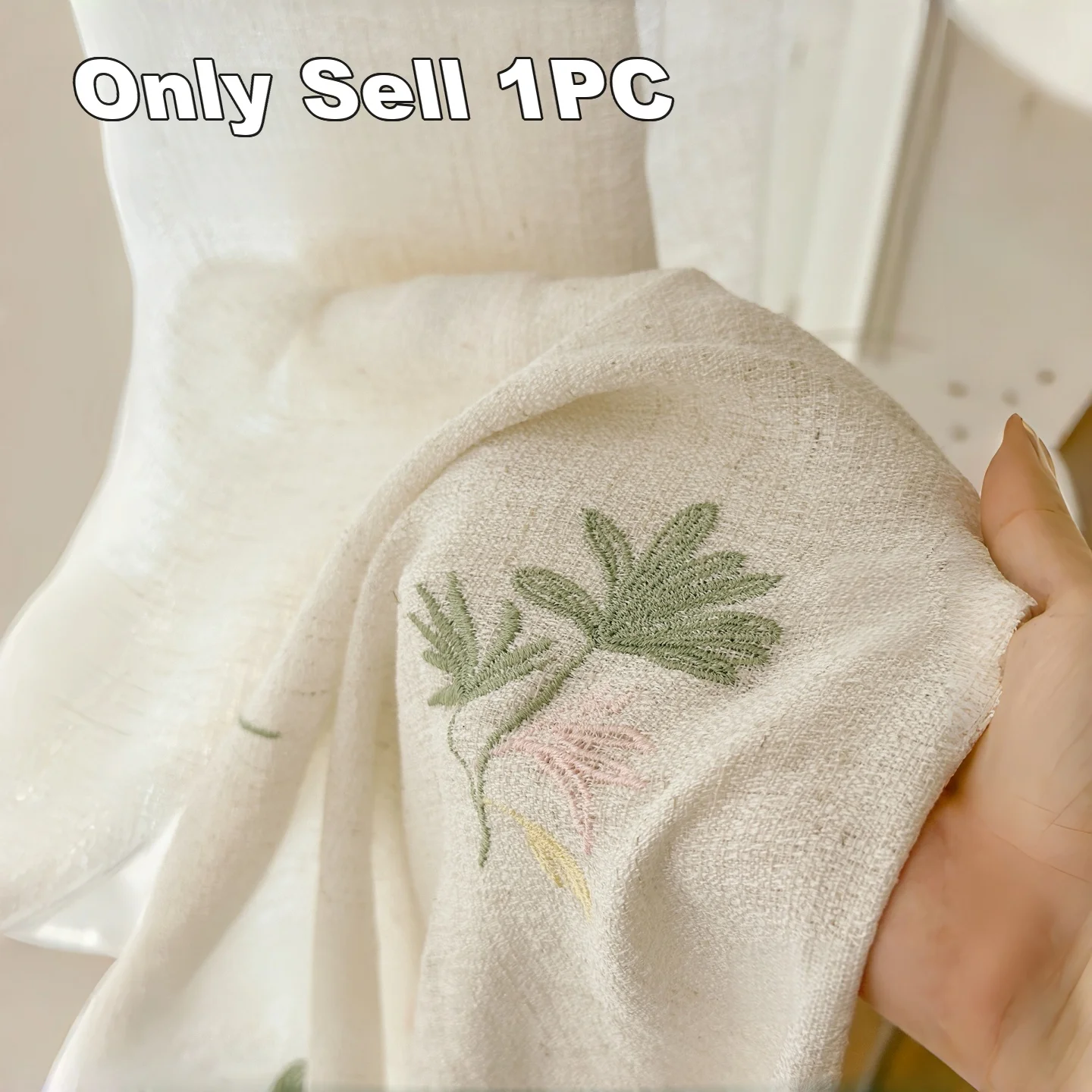 1PC Daisy Lace Curtain for Living Room Bedroom, Transparent Privacy Window Sheer, Embroidered Linen Curtain for Balcony, Single
