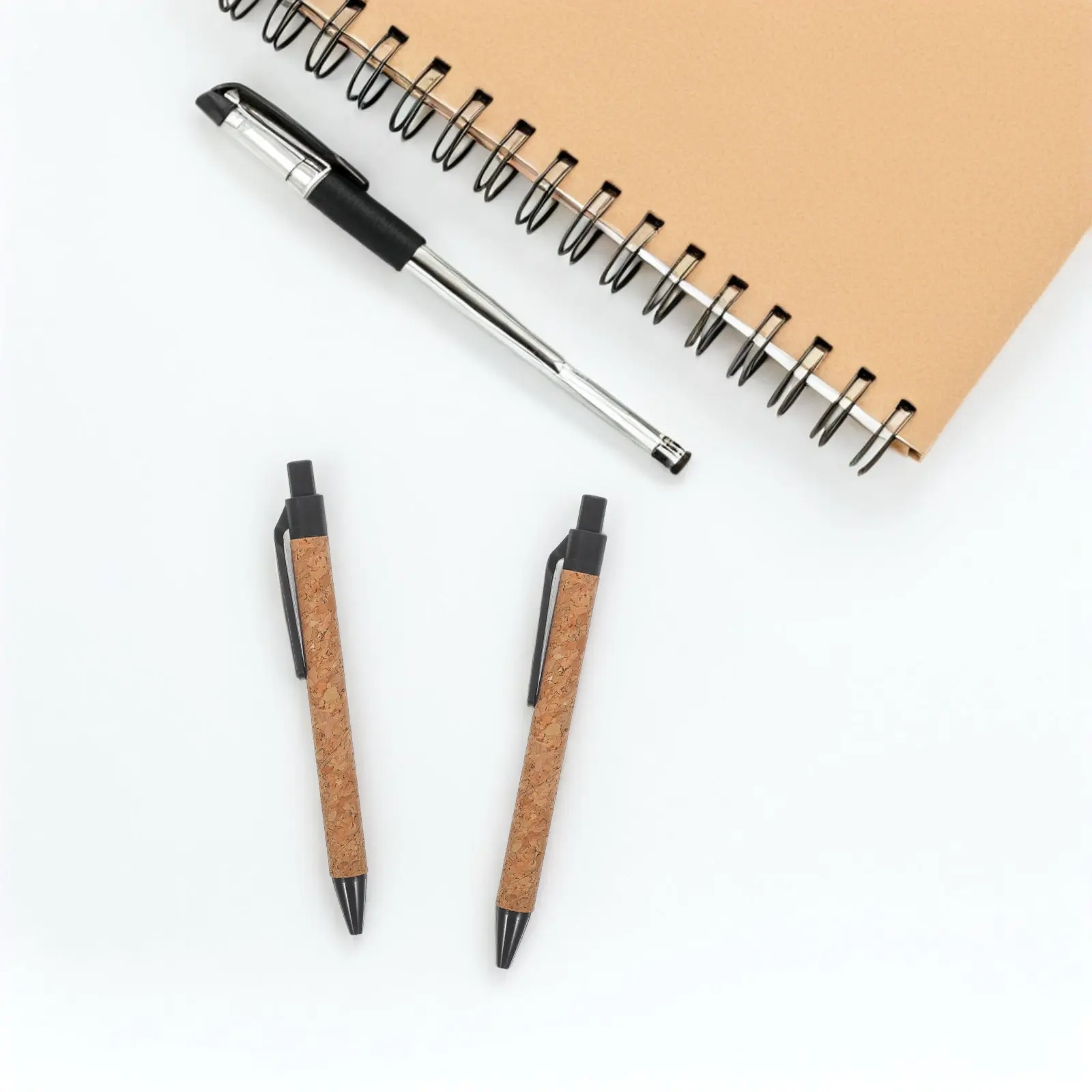 20Pcs Wheat Straw Pens Cork Grip Ballpoint Black Kraft Paper Sustainable Note Taking Pens for Student Exam Writing Classroom