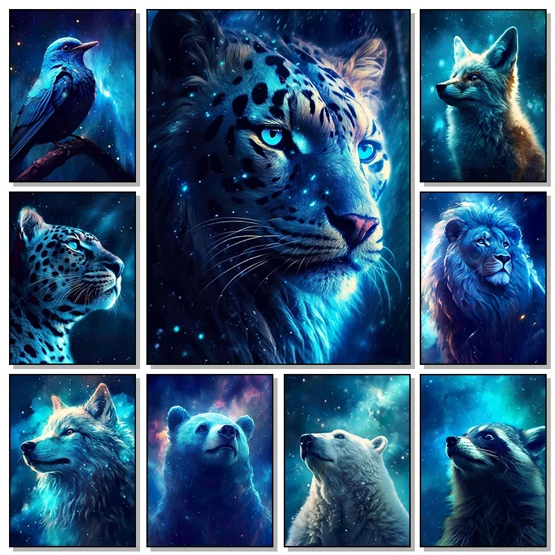 Abstract Cosmic Creatures Elder Dragons Sight Lion Tiger Panther Poster Print Canvas Painting Wall Art Living Room Home Decor