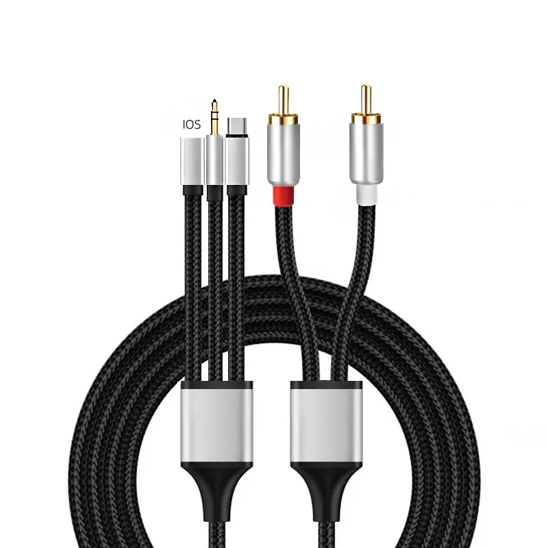 

3In1 USB Type-C/3.5mm/For Ios Port 8Pin Male to Dual RCA L/R Stereo Y Splitter Audio Cable for PC Smartphone Amplifier Speaker