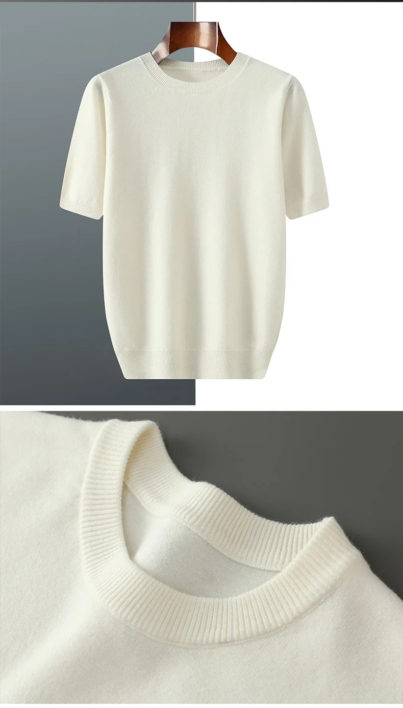 2026 Frühjahr/Sommer Neu Rundhals Herren Kurzarm Einfarbiges Strickshirt Mode T-Shirt Wolle Kurzarm Große Locker Sitzende Passform – Detail 10