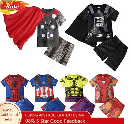 

Marvel Avengers Black Panther Boys Summer Short-Sleeved Shorts Sets Outdoor Top Bottom Beach Outfit Fashion Cosplay Clothes