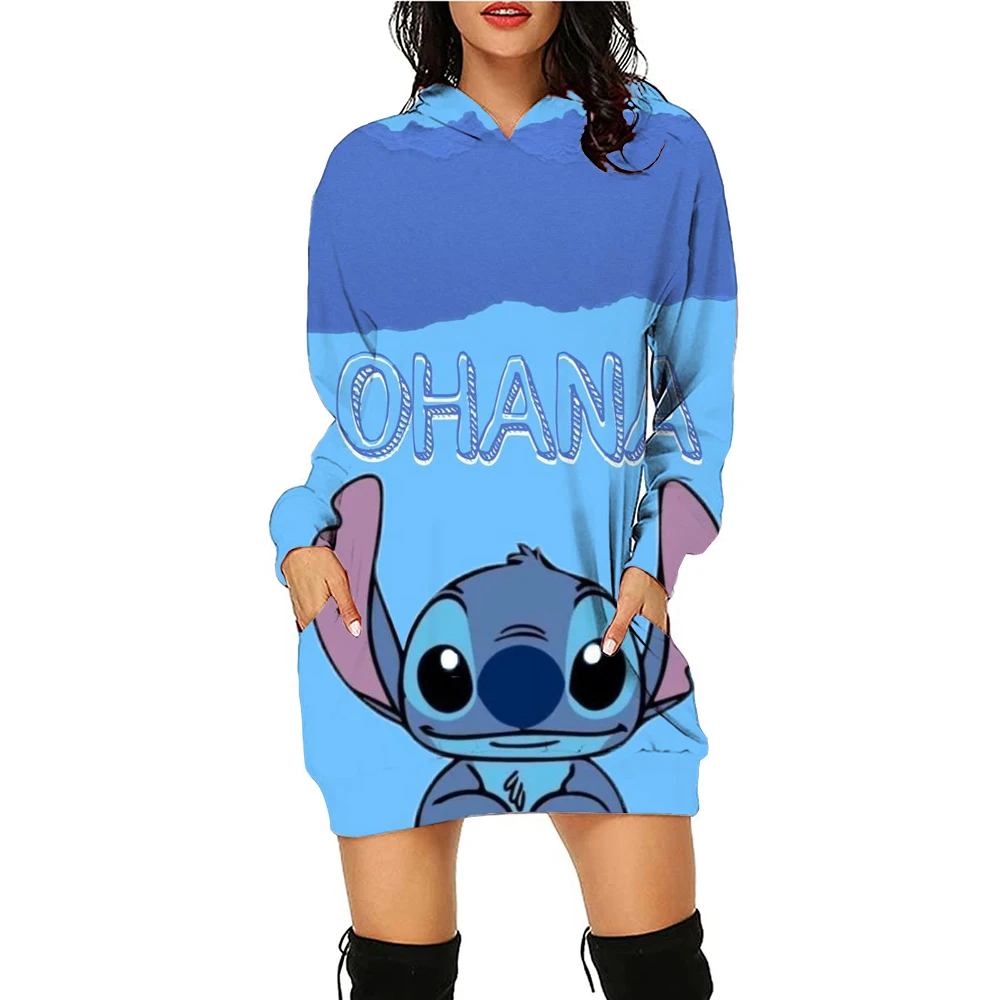 Ladies Dress Disney Stitch print Women Hooded Dresses Hoodies Women Sweatshirts Women Hoodies Dress Tops Ladies Clothing