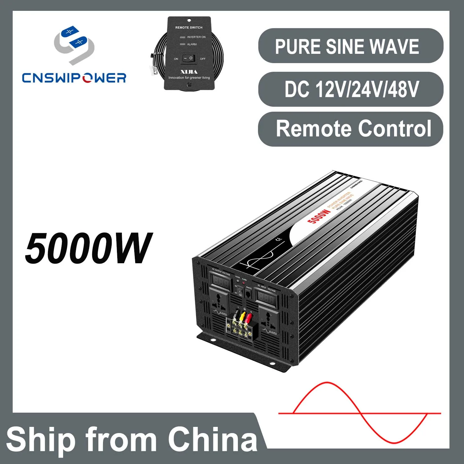 Pure Sine Wave Inverter 5000W Power DC 12V 24V 48V To AC 220V 110V Voltage 50HZ 60HZ Converter Solar Car Inverters