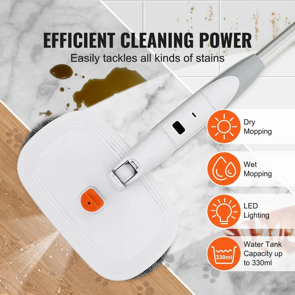 Wireless Electric Sweeper Cordless Mop with LED Light 40 Minutes Battery Life Rotating Head Spray Cleaning Solution Floors