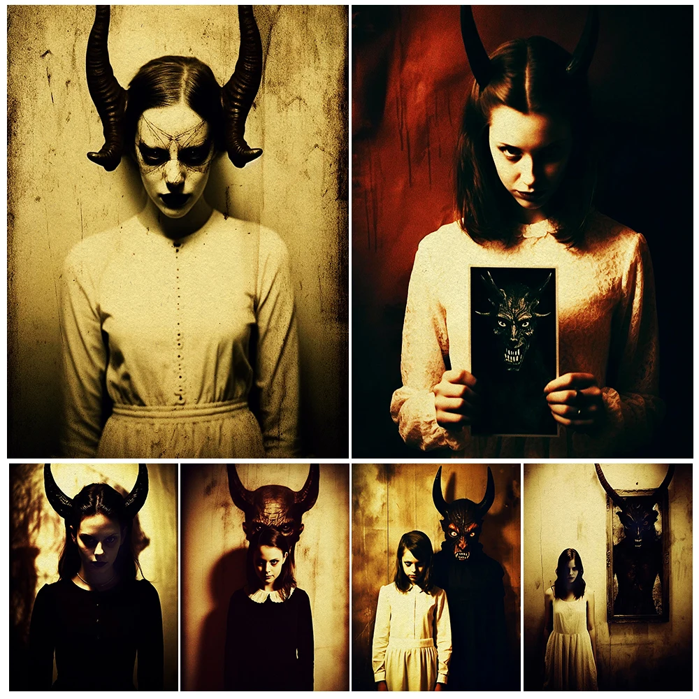 The Girl Who Speaks For The Demon Vintage Wall Art Canvas Print The Girl Who Stands With The Evil Devil,Art Poster Print Decor