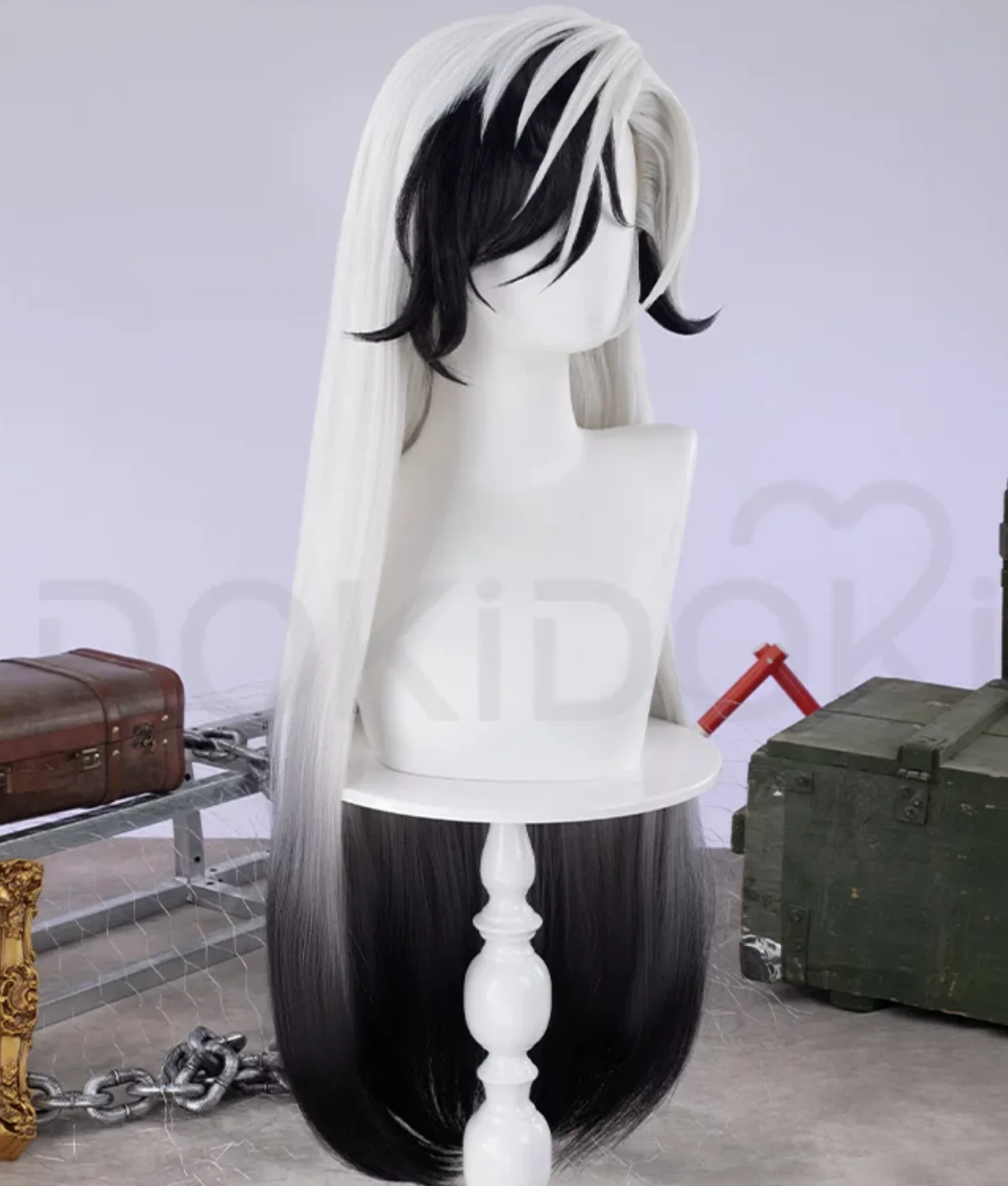 Men Boothill Cosplay Wig High Temperature Fiber 90cm Long Silver Black Hair Adjustable Net Cap Game Honkai Star Rail Halloween