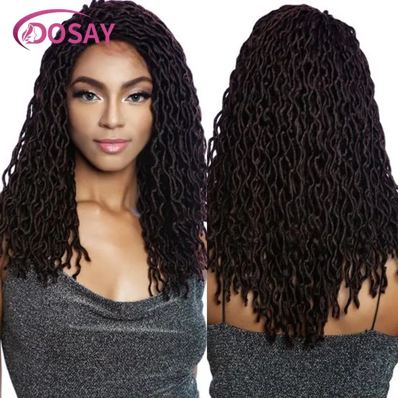 Synthetic Box Transparent Full Lace Front Braided Wigs Curly Goddess Butterfly Senegalese Twist Knotless Braiding Wig For Women