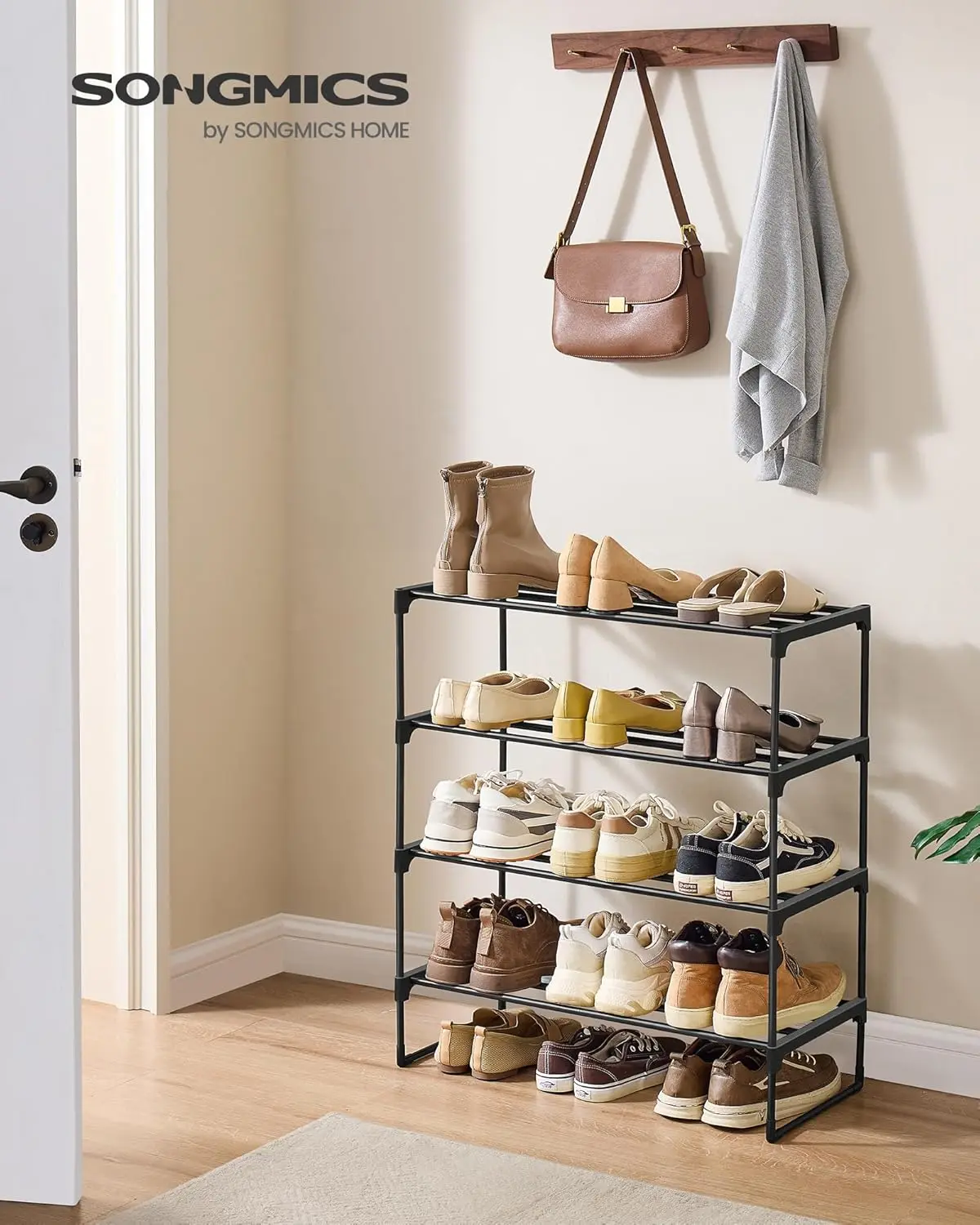 

Songmics Shoe Rack, 4-Tier Shoe Organizer, Metal Storage Shelf, Upright Or Upside Down, For 20-25 Pairs, Stackable, For