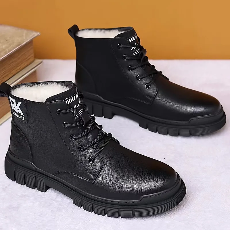 Botas de tornozelo masculinas britânicas outono inverno sola macia veludo sapatos de trabalho quentes para homens designer botas de couro antiderrapante masculino