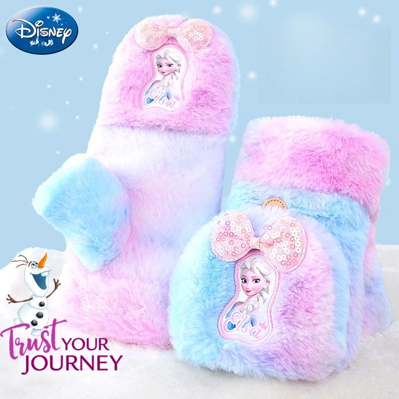 قفازات مينيسو ديزني للأطفال نصف اصبع لفصل الشتاء الدافئ للفتيات إصبع مكشوف الوجه سميكة أكياس قطيفة إصبع الفتيات الصغيرات