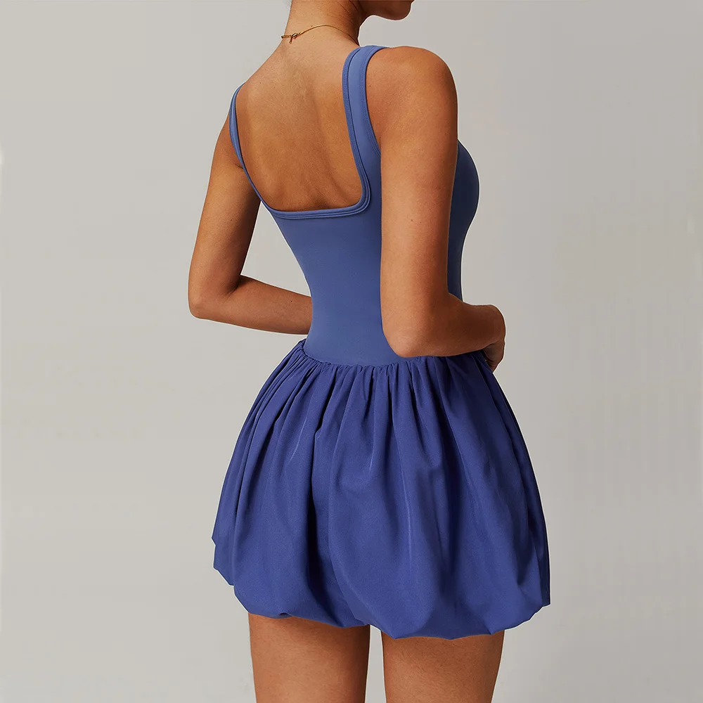 Naked Fake Two-piece Sports Dress Women\'s Workout Jumpsuit Yoga Set Anti Glare Base Outdoor Running and Fitness Tennis Skirt