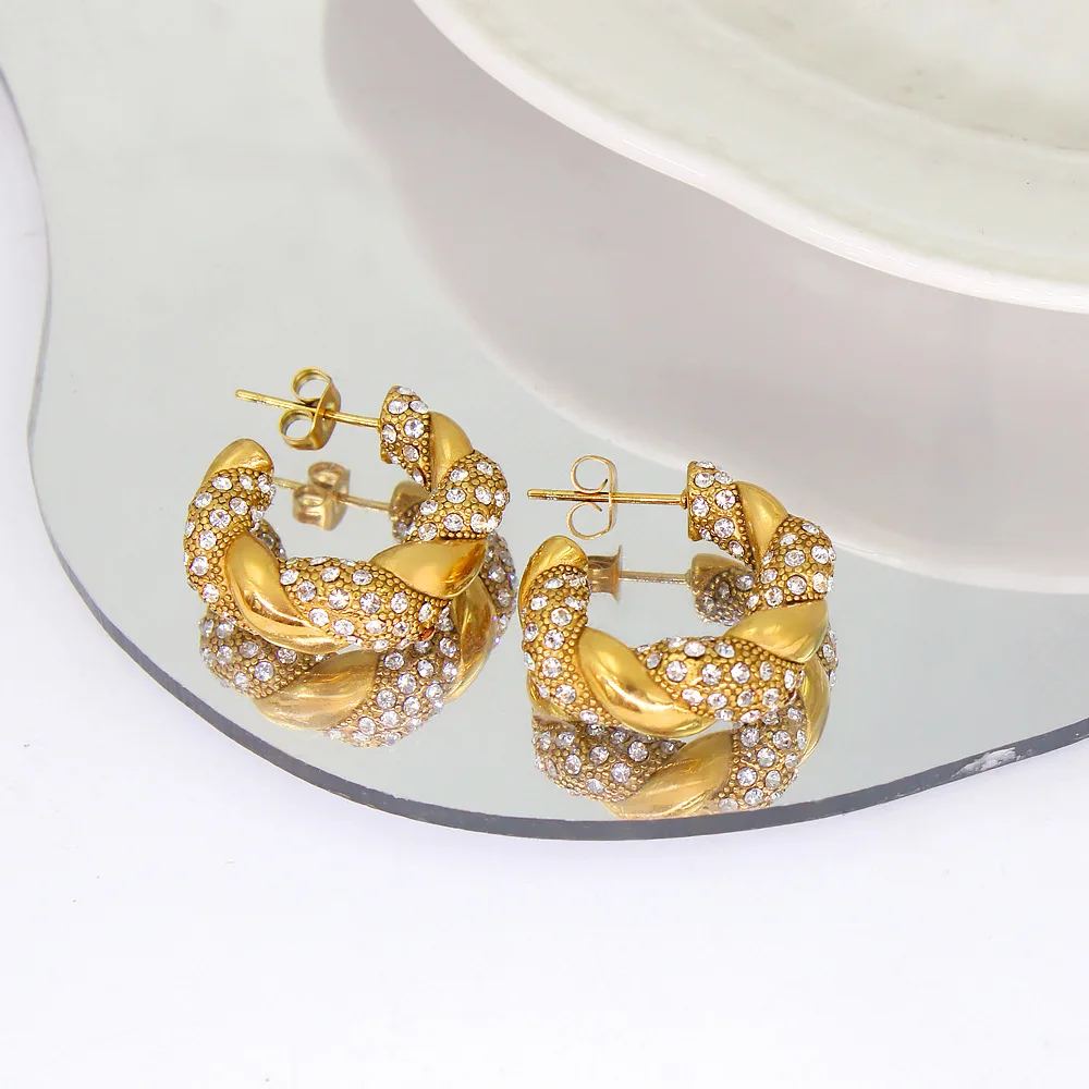 DIY accessories fashion exquisite flash diamond high-end sense light luxury twist earrings unique earrings retro gold stud earri