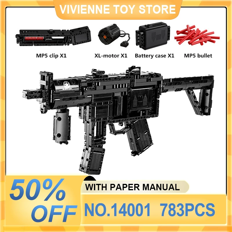 

Mould King 14001 Technical Gun Building Blocks MP5 Submachine Gun Model MOC Bricks DIY Assembly Toys Christmas Gift For Boy Kids